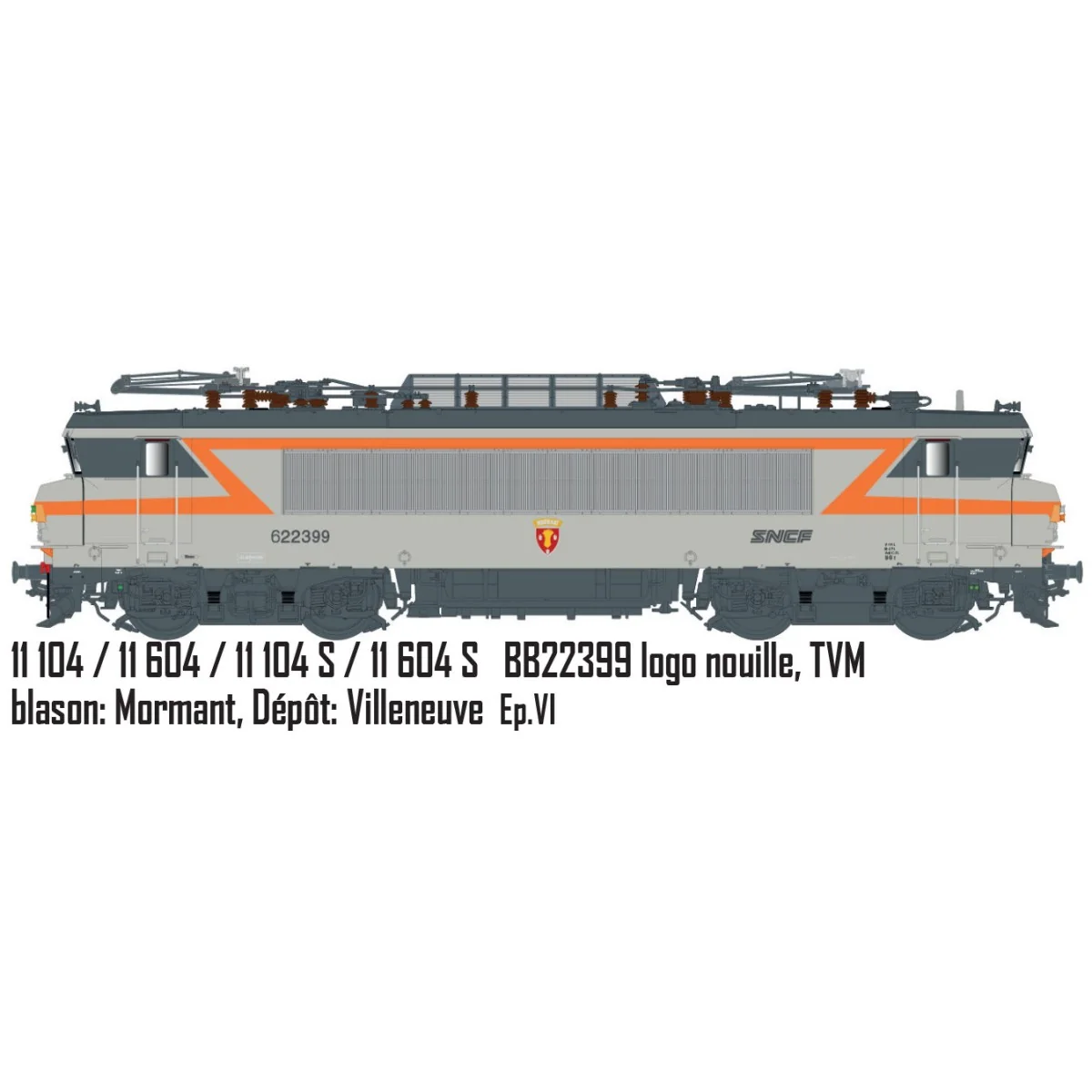 Ls Models 11104S Locomotive électrique BB 22399 SNCF, gris béton/orange, logo Nouille, blason Mormant, Villeneuve, Sonore Ls mod Ls Models 11104S Locomotive électrique BB 22399 SNCF, gris béton/orange, logo Nouille, blason Mormant, Villeneuve, Sonore Ls mod