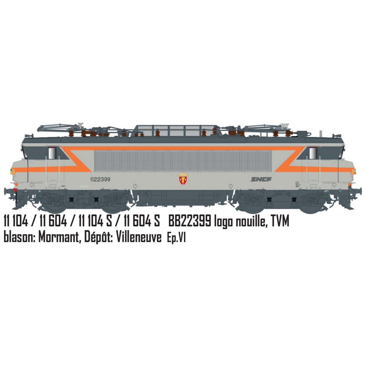 Ls Models 11104S Locomotive électrique BB 22399 SNCF, gris béton/orange, logo Nouille, blason Mormant, Villeneuve, Sonore Ls mod