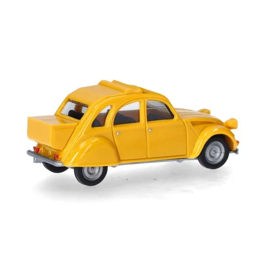 Herpa_027632-006-Herpa 027632-006 Voiture 2CV capote ouverte, coffre, jaune mimosa