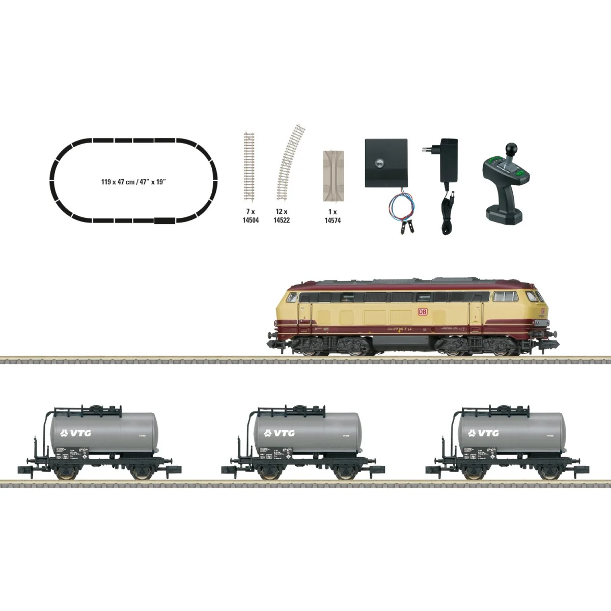 MiniTrix 11160 Freight Train Starter Set with Electric Class 217, D...