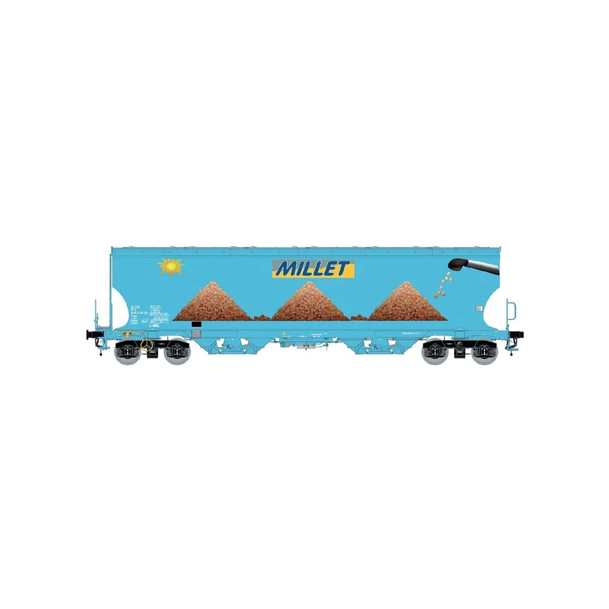 LS Models 30588 Tagnpps hopper wagons, light blue, new Millet logo,... LS Models 30588 Tagnpps hopper wagons, light blue, new Millet logo,...