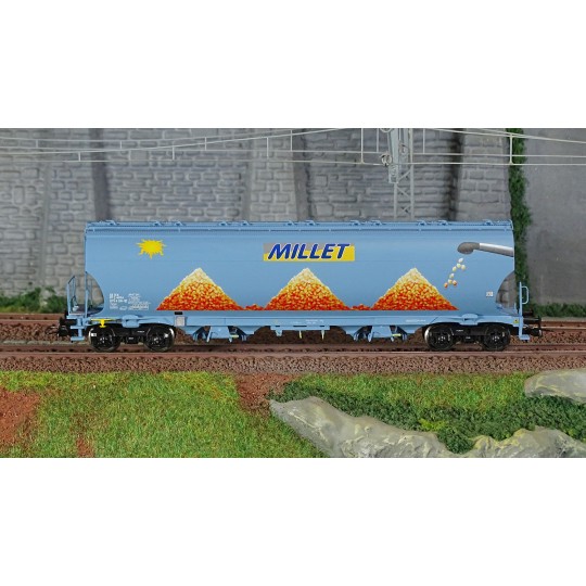 LSM_30588-Ls Models 30588 Wagons trémie Tagnpps, bleu clair, nouveau logo Millet, avec soleil