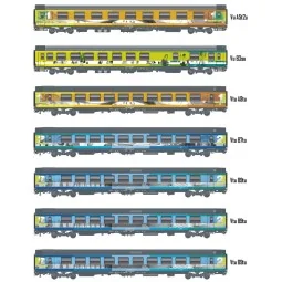Models Word 2401 Set de 7 voitures VTU, Teoz origine, logo casquette, SNCF, éclairées Models World MW_2401 - 1