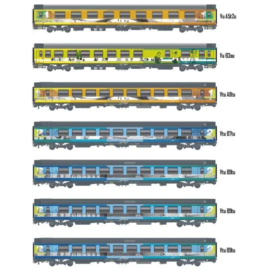 MW_2401-Models Word 2401 Set de 7 voitures VTU, Teoz origine, logo casquette, SNCF, éclairées