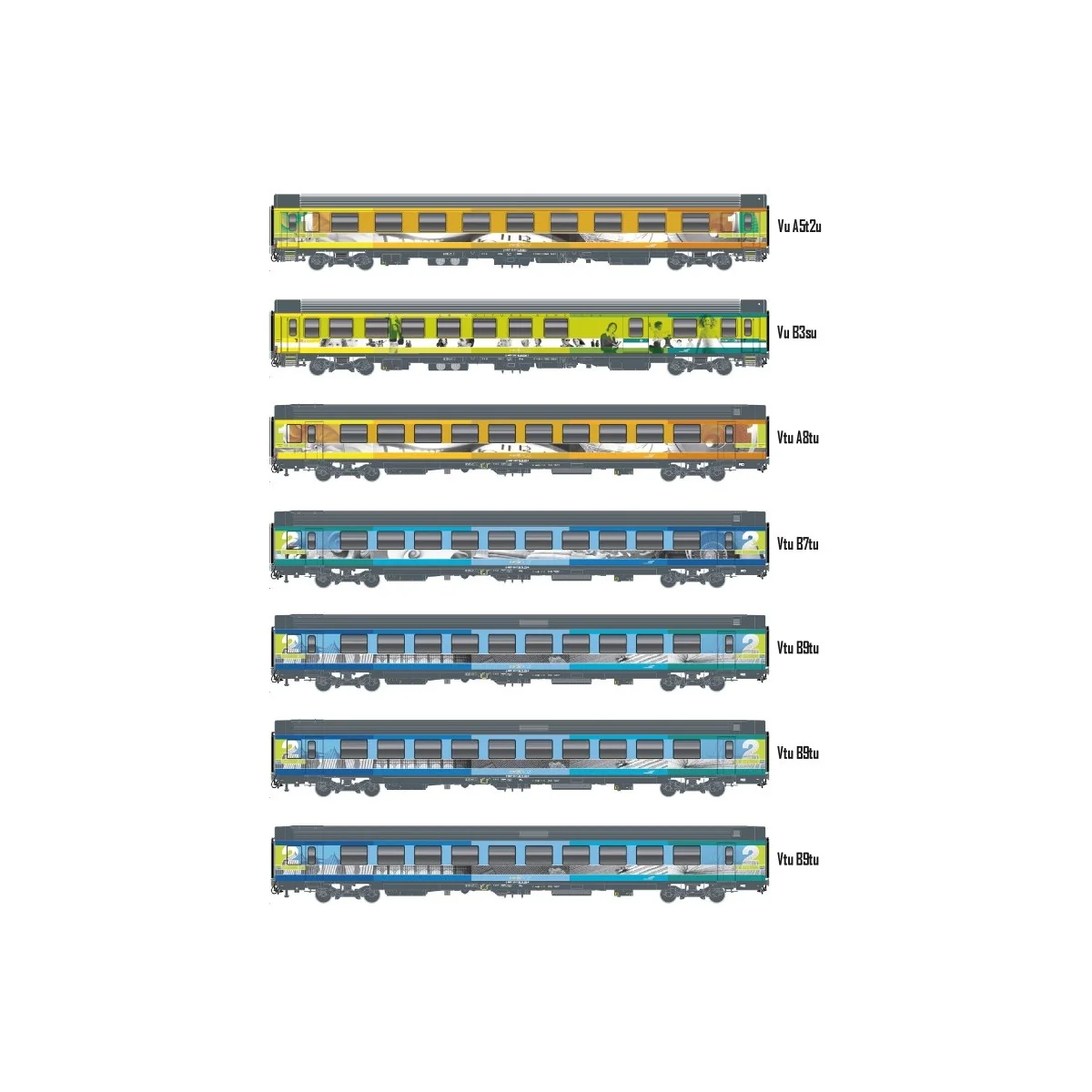 Models Word 2401 Set of 7 VTU coaches, original Teoz livery, cap lo...