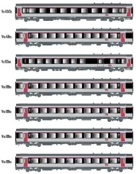 Models Word 2402 Set of 7 VTU coaches, Teoz Carmillon, Carmillon lo...