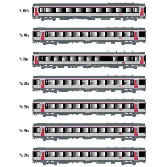 MW_2402-Models Word 2402 Set of 7 VTU coaches, Teoz Carmillon, Carmillon logo, SNCF, illuminated