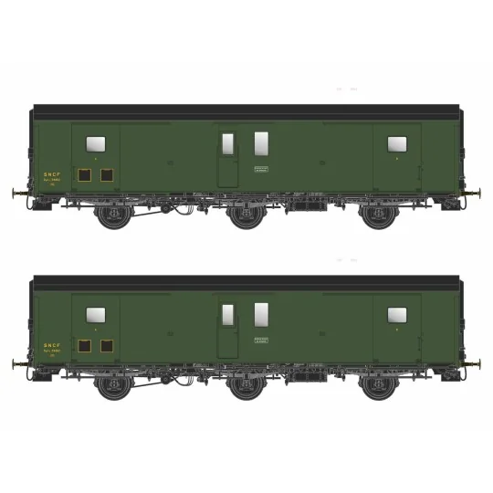MW_102-Models World 102 Set of 2 three-axle baggage cars, PLM, Dqd2m, Green 306, ep.IIIb, end-of-train lights
