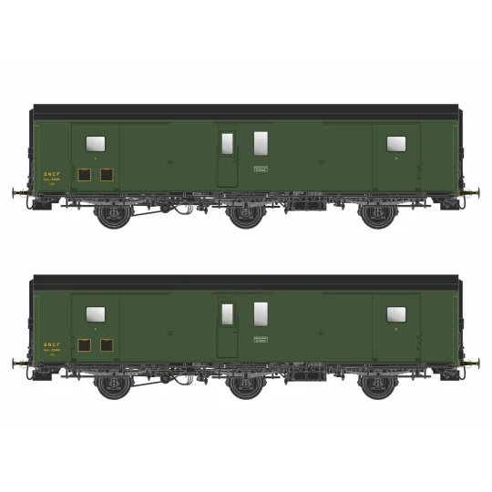 MW_104-Models World 104 Set de 2 Wagons fourgons 3 essieux, PLM, Dqd2m, Vert 306, ep.IIIc-d, feux fin de convoi