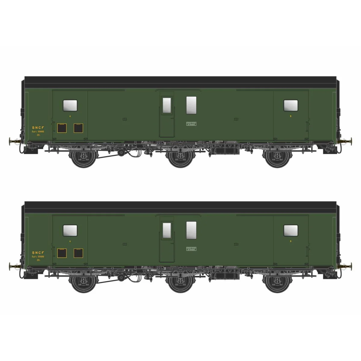 Models World 104 Set de 2 Wagons fourgons 3 essieux, PLM, Dqd2m, Vert 306, ep.IIIc-d, feux fin de convoi Models World MW_104 - 4