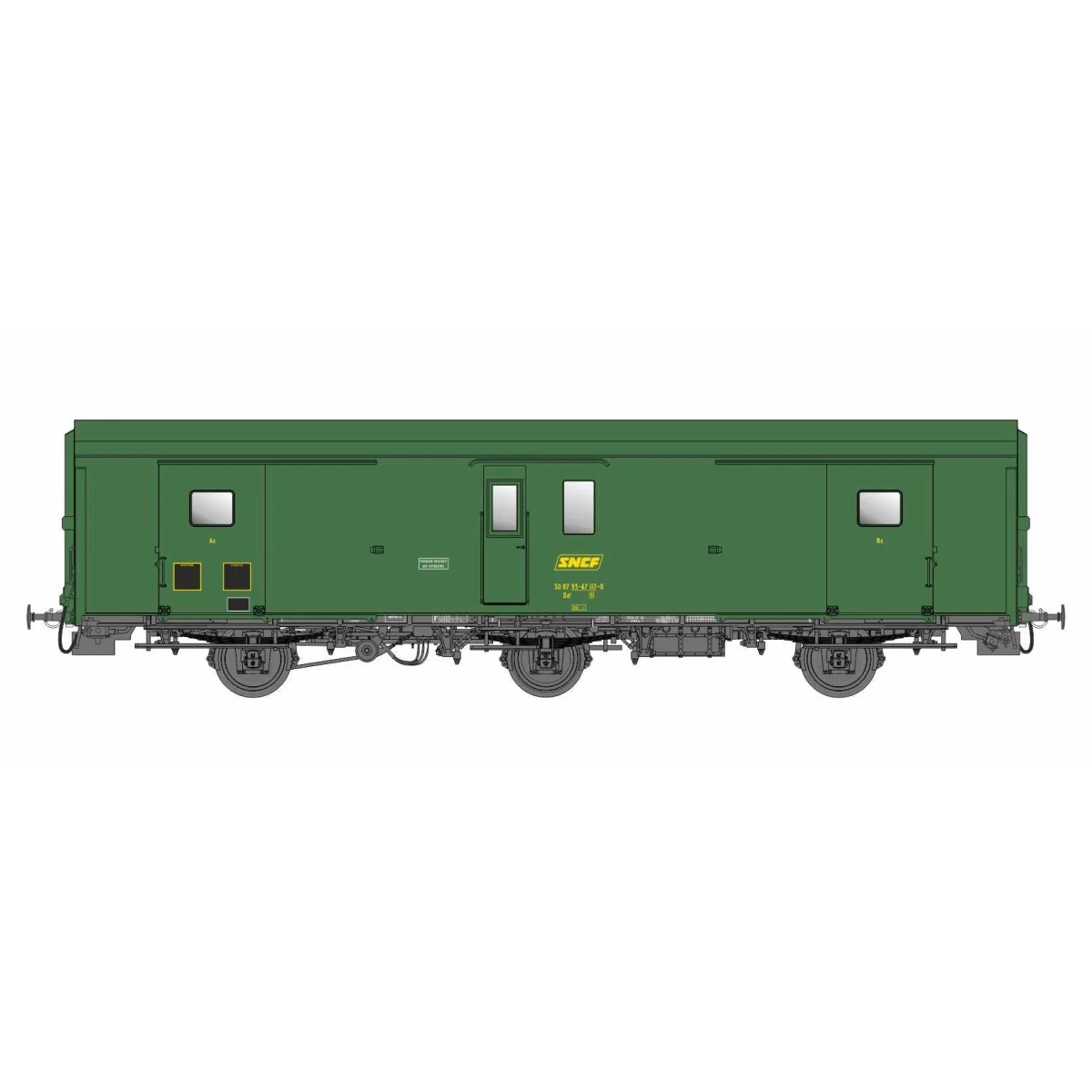 Models World 107 Three-axle baggage car, PLM, Dd2, Green 301, yello...
