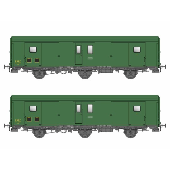 MW_106-Models World 106 Set de 2 wagons fourgon 3 essieux, PLM, Dd2, Vert 301, ep.IIIc-d, feux fin de convoi