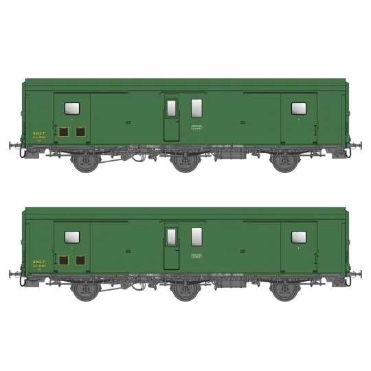 Models World 106 Set de 2 wagons fourgon 3 essieux, PLM, Dd2, Vert 301, ep.IIIc-d, feux fin de convoi Models World MW_106 - 4 MW_106-Models World 106 Set de 2 wagons fourgon 3 essieux, PLM, Dd2, Vert 301, ep.IIIc-d, feux fin de convoi