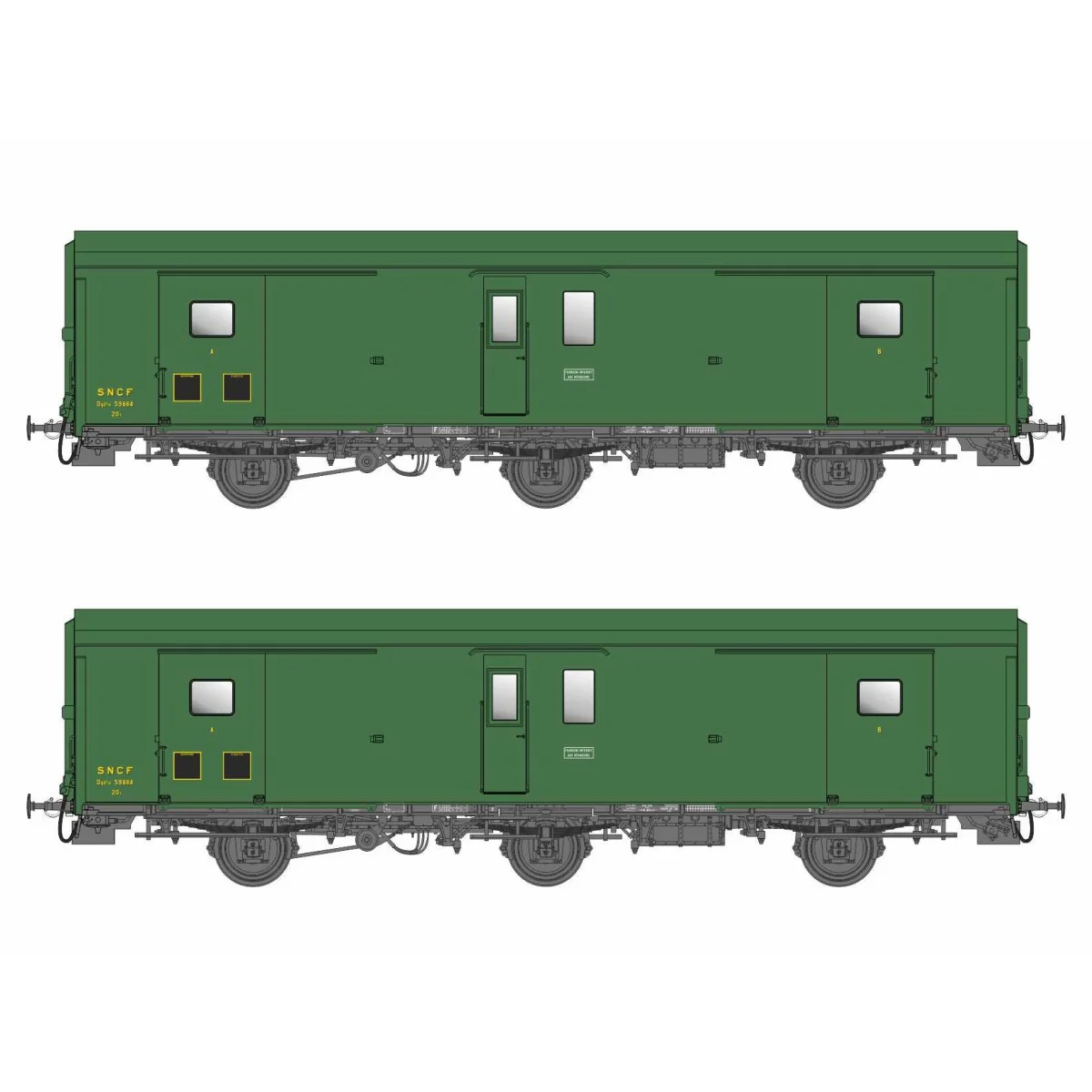 Models World 106 Set de 2 wagons fourgon 3 essieux, PLM, Dd2, Vert 301, ep.IIIc-d, feux fin de convoi Models World MW_106 - 4 Models World 106 Set de 2 wagons fourgon 3 essieux, PLM, Dd2, Vert 301, ep.IIIc-d, feux fin de convoi Models World MW_106 - 4