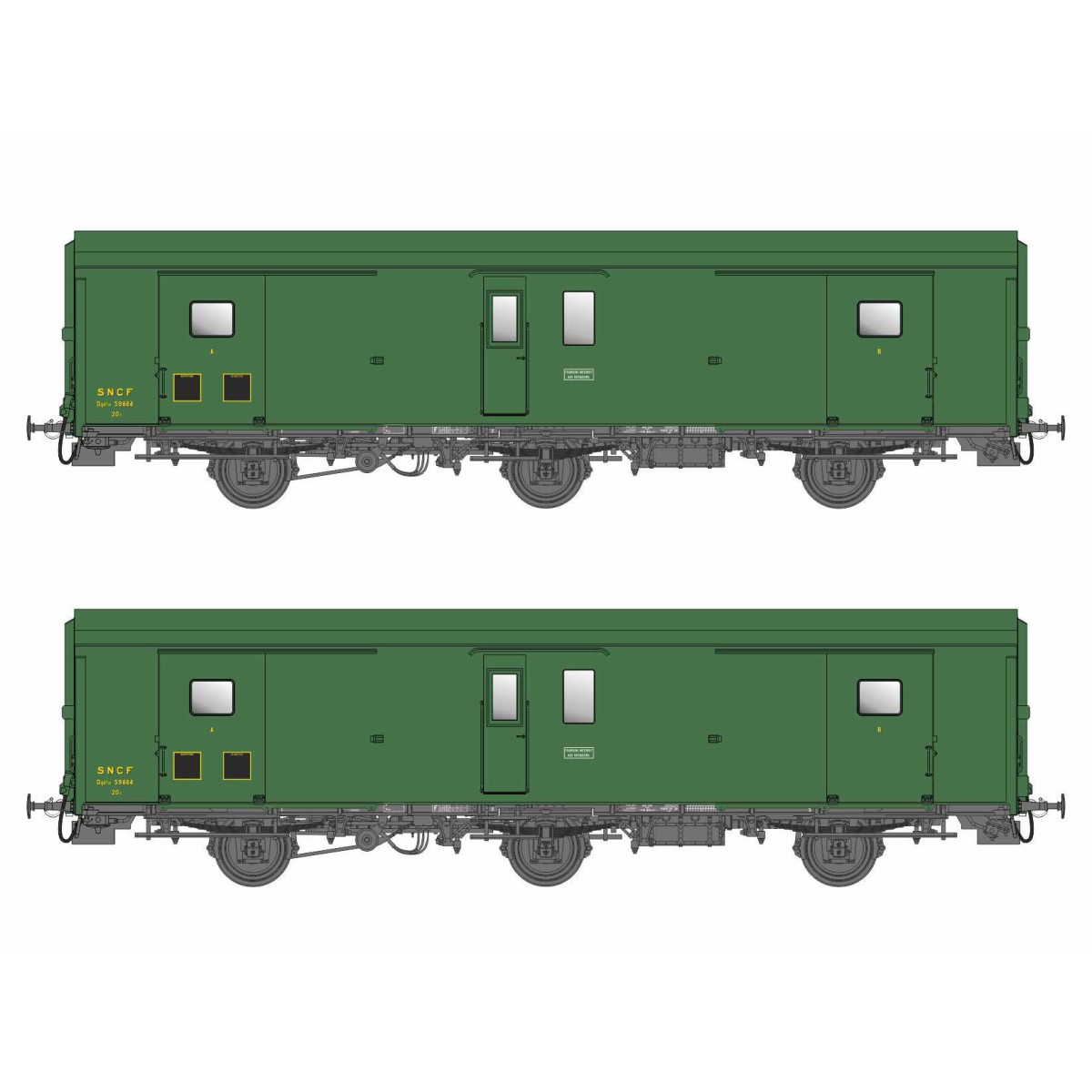 Models World 106 Set de 2 wagons fourgon 3 essieux, PLM, Dd2, Vert 301, ep.IIIc-d, feux fin de convoi Models World MW_106 - 4