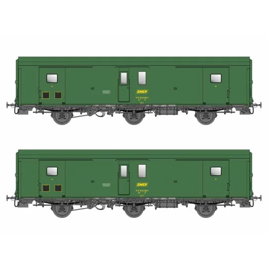 MW_108-Models World 108 Set de 2 wagons fourgons 3 essieux, PLM, Dd2, Vert 301, logo SNCF jaune, ep.IVa, feux fin de convoi