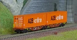 REE Modeles NW231 Wagon porte conteneurs Sggmrss 90 TOUAX, SNCF, 2 conteneurs 45’ A2B-online, N- 1/160 Ree Modeles NW-231 - 1