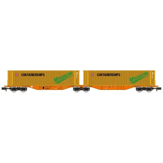 REE Modeles NW233 Container wagon Sggmrss 90 WASCOSA, SNCF, 2 x 45’... NW-233-REE Modeles NW233 Container wagon Sggmrss 90 WASCOSA, SNCF, 2 x 45’ containers, Containerships Magnum, N- 1/160