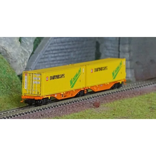 NW-233-REE Modeles NW233 Container wagon Sggmrss 90 WASCOSA, SNCF, 2 x 45’ containers, Containerships Magnum, N- 1/160