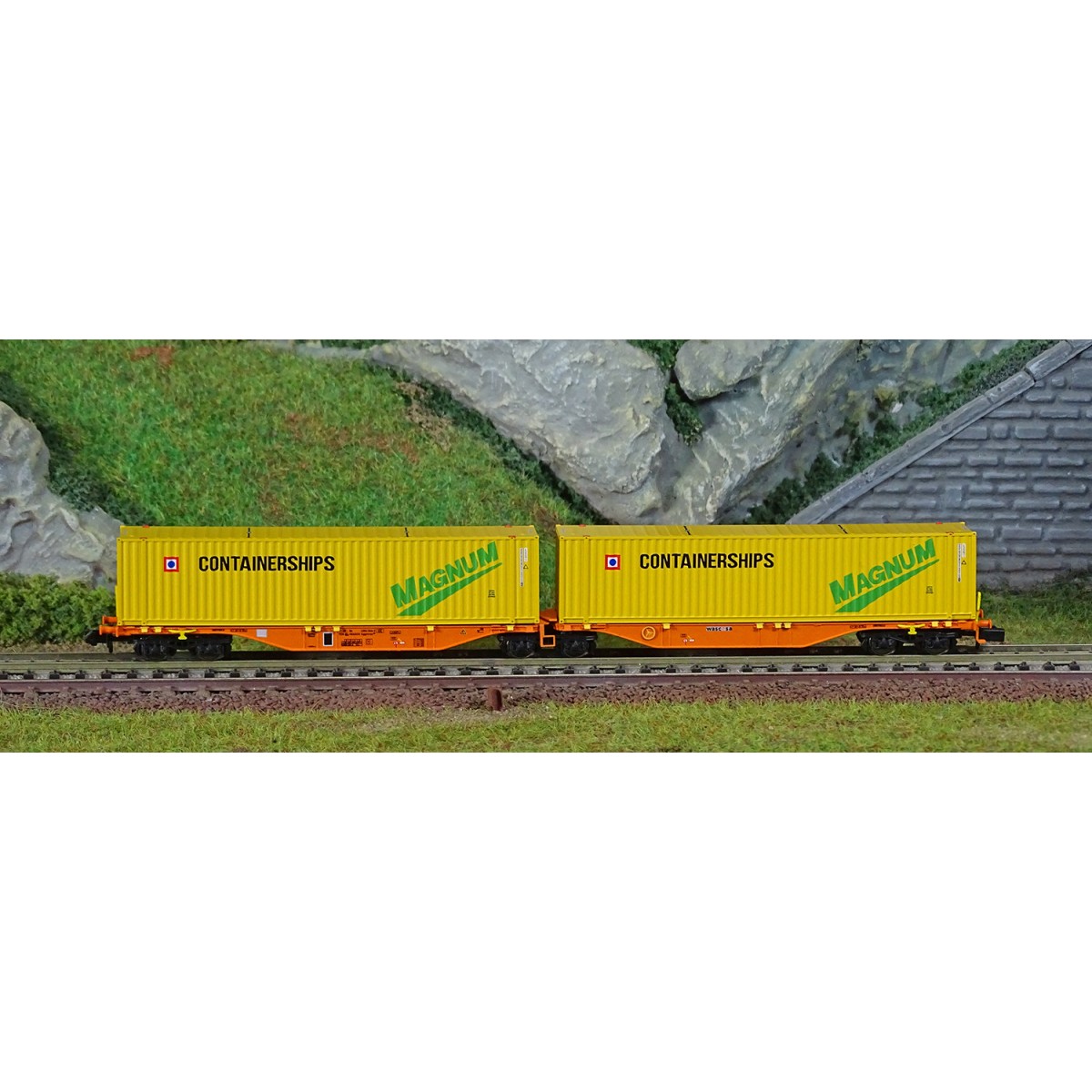 REE Modeles NW233 Wagon porte conteneurs Sggmrss 90 WASCOSA, SNCF, 2 conteneurs 45’ Containerships Magnum, N- 1/160 Ree Modeles 