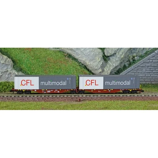 REE Modeles NW234 Container wagon Sggmrss 90 TOUAX, SNCF, 2 x 45’ c... NW-234-REE Modeles NW234 Container wagon Sggmrss 90 TOUAX, SNCF, 2 x 45’ containers CFL multimodal, N- 1/160