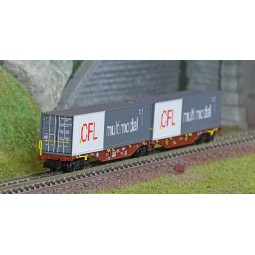 REE Modeles NW234 Wagon porte conteneurs Sggmrss 90 TOUAX, SNCF, 2 conteneurs 45’ CFL multimodal, N- 1/160 Ree Modeles NW-234 - 