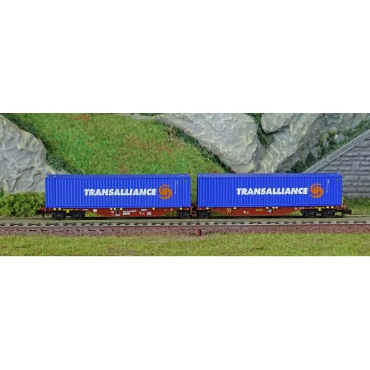 NW-235-REE Modeles NW235 Wagon porte conteneurs Sggmrss 90 TOUAX, SNCF, 2 conteneurs 45’ CFL Transalliance, N- 1/160