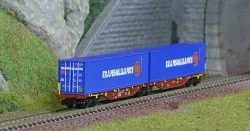 REE Modeles NW235 Wagon porte conteneurs Sggmrss 90 TOUAX, SNCF, 2 conteneurs 45’ CFL Transalliance, N- 1/160 Ree Modeles NW-235