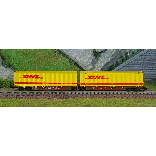 NW-236-REE Modeles NW236 Wagon porte conteneurs Sggmrss 90 TOUAX, SNCF, 2 conteneurs 45’ DHL, N- 1/160