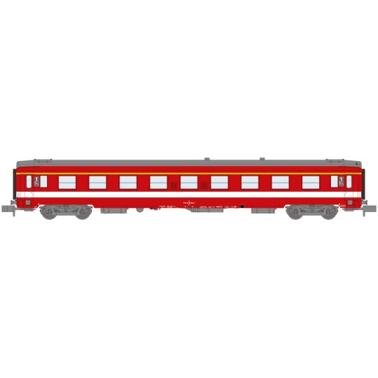 NW-332-REE Modeles NW332 Voiture voyageurs UIC, SNCF, A9 Rouge, logo Corail, bande de classe jaune, ep.IV, N - 1/160