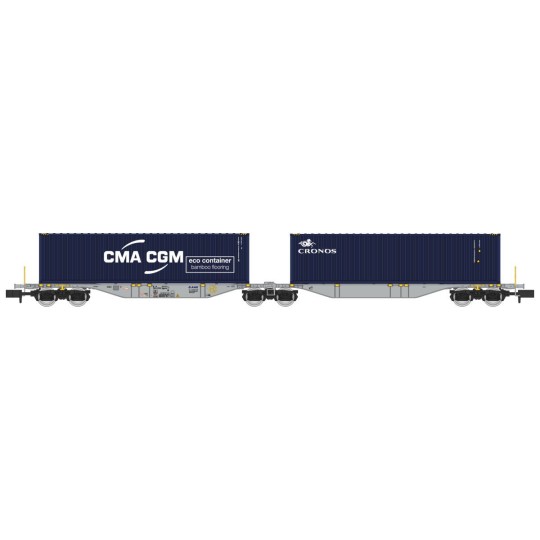 NW-328-REE Modeles NW328 Container Wagon Sggmrss 90 AEE, SNCF, 2 x 40’ CGA-CGM and Cronos containers