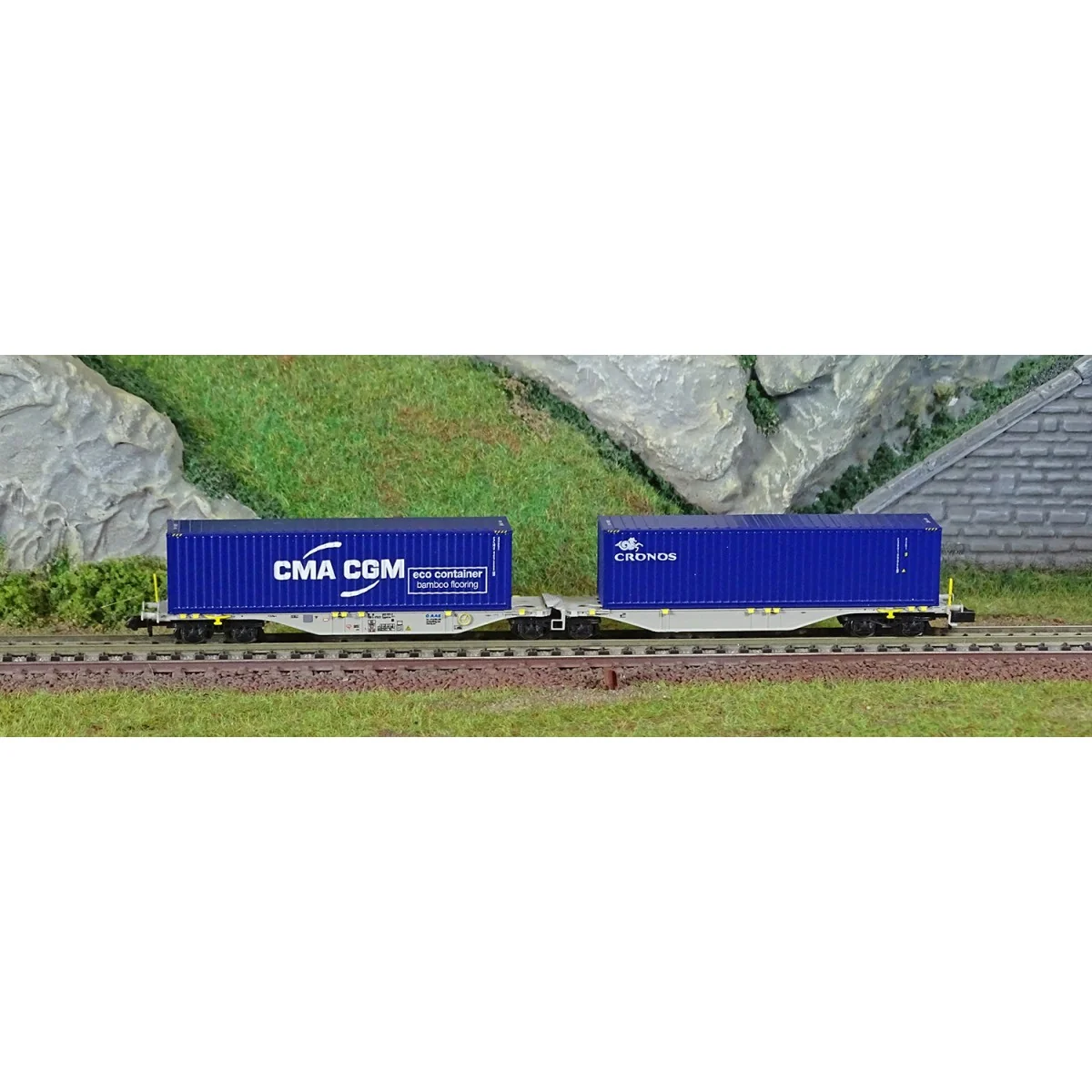 REE Modeles NW328 Wagon porte conteneurs Sggmrss 90 AEE, SNCF, 2 conteneurs 40’ CGA-CGM et Cronos Ree Modeles NW-328 - 2