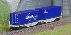 REE Modeles NW328 Wagon porte conteneurs Sggmrss 90 AEE, SNCF, 2 conteneurs 40’ CGA-CGM et Cronos Ree Modeles NW-328 - 1