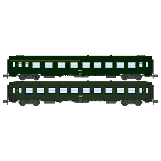 NW-258-REE Modeles NW258 Set of 2 UIC, SNCF passenger cars, A4B5 and B10 Green, yellow framed logo, ep.IV, N- 1/160