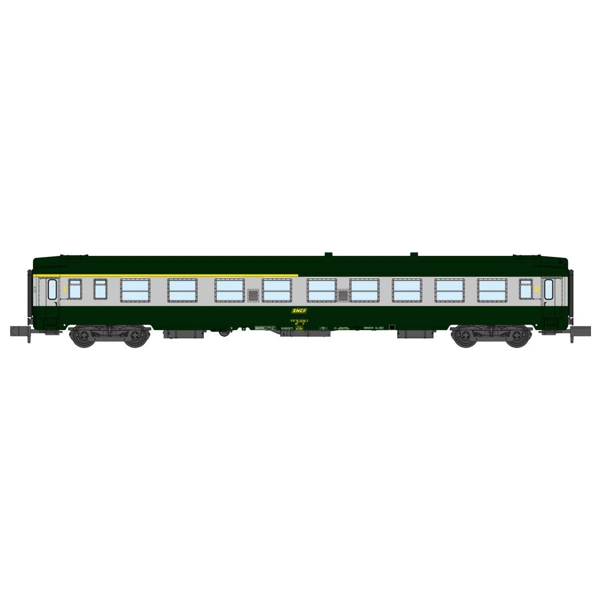 REE Modeles NW259 UIC passenger car, SNCF, A4B5 Green/Aluminum, yel...