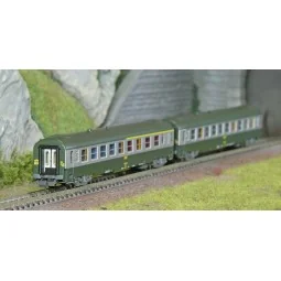 REE Modeles NW260 Set de 2 voitures voyageurs UIC, SNCF, A4B5 et B10 Verte/Alu, logo jaune encadré, ep.IV, N- 1/160 Ree Modeles 