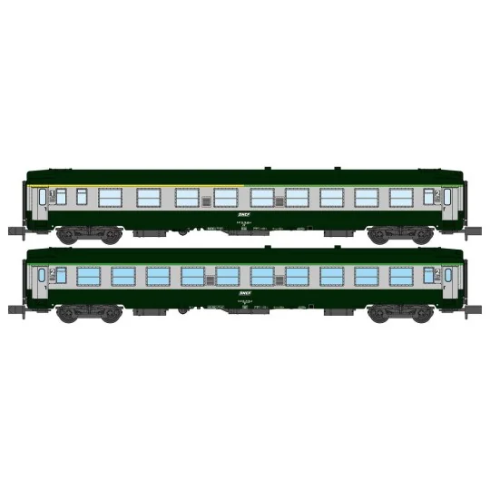 NW-263-REE Modeles NW263 Set of 2 UIC, SNCF passenger cars, A4B5 and B10 Green/Concrete Grey, white framed logo, ep.V, N- 1/160