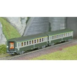 REE Modeles NW263 Set de 2 voitures voyageurs UIC, SNCF, A4B5 et B10 Verte/Gris béton, logo blanc encadré, ep.V, N- 1/160 Ree Mo