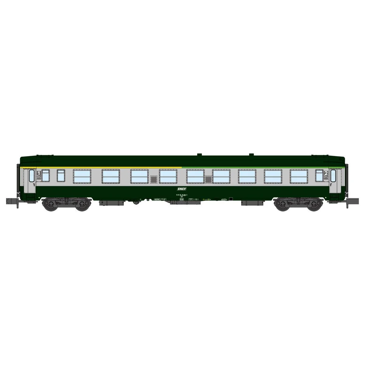 REE Modeles NW264 Voiture voyageurs UIC, SNCF, A4B5 ex-A9 Verte/Gris béton, logo blanc encadré, ep.V, N- 1/160 Ree Modeles NW-26