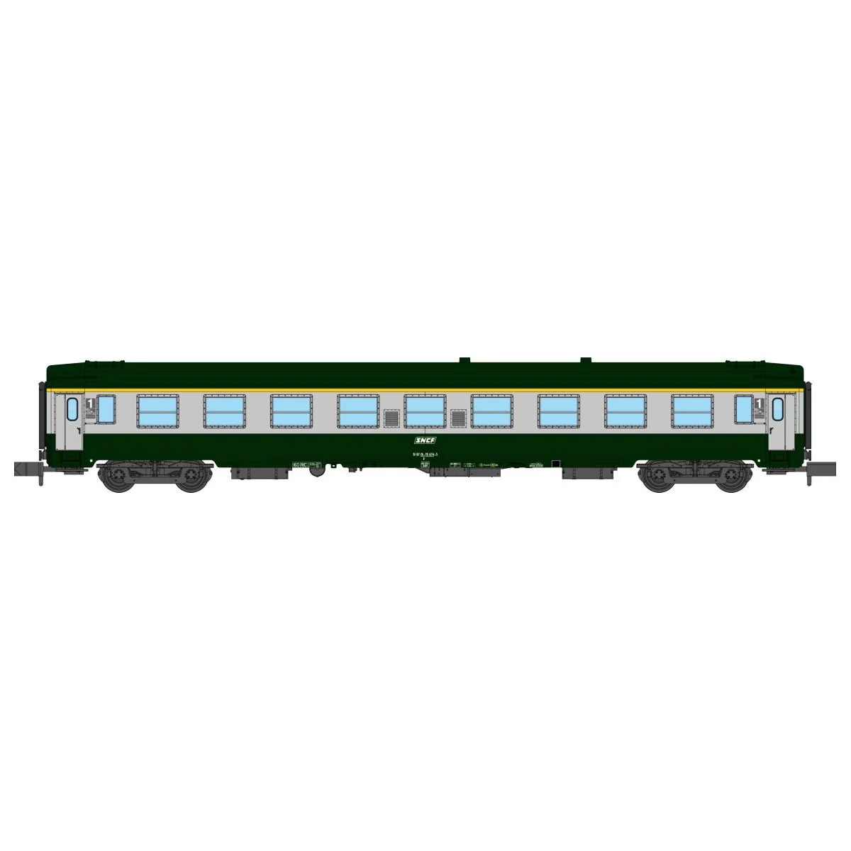 REE Modeles NW265 Voiture voyageurs UIC, SNCF, A9 Verte/Gris béton, logo blanc encadré, ep.V, N- 1/160 Ree Modeles NW-265 - 2