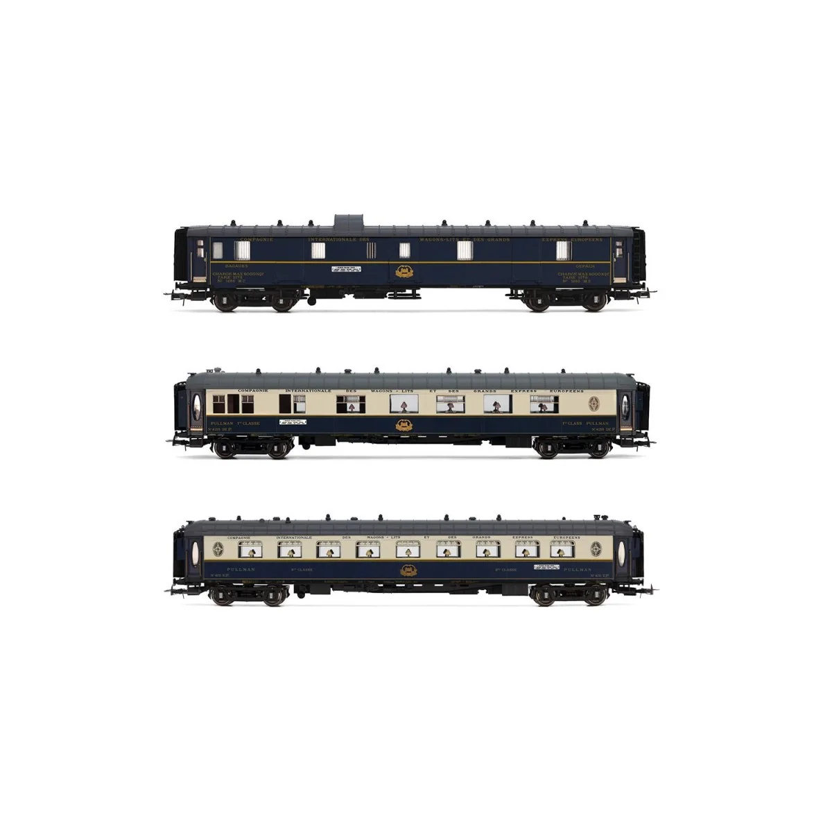 Rivarossi HR4390 Set de 3 voitures voyageurs CIWL, Edelweiss Pullman Express, DD3 / VPC Côte d´Azur / VP Étoile du Nord Rivaross
