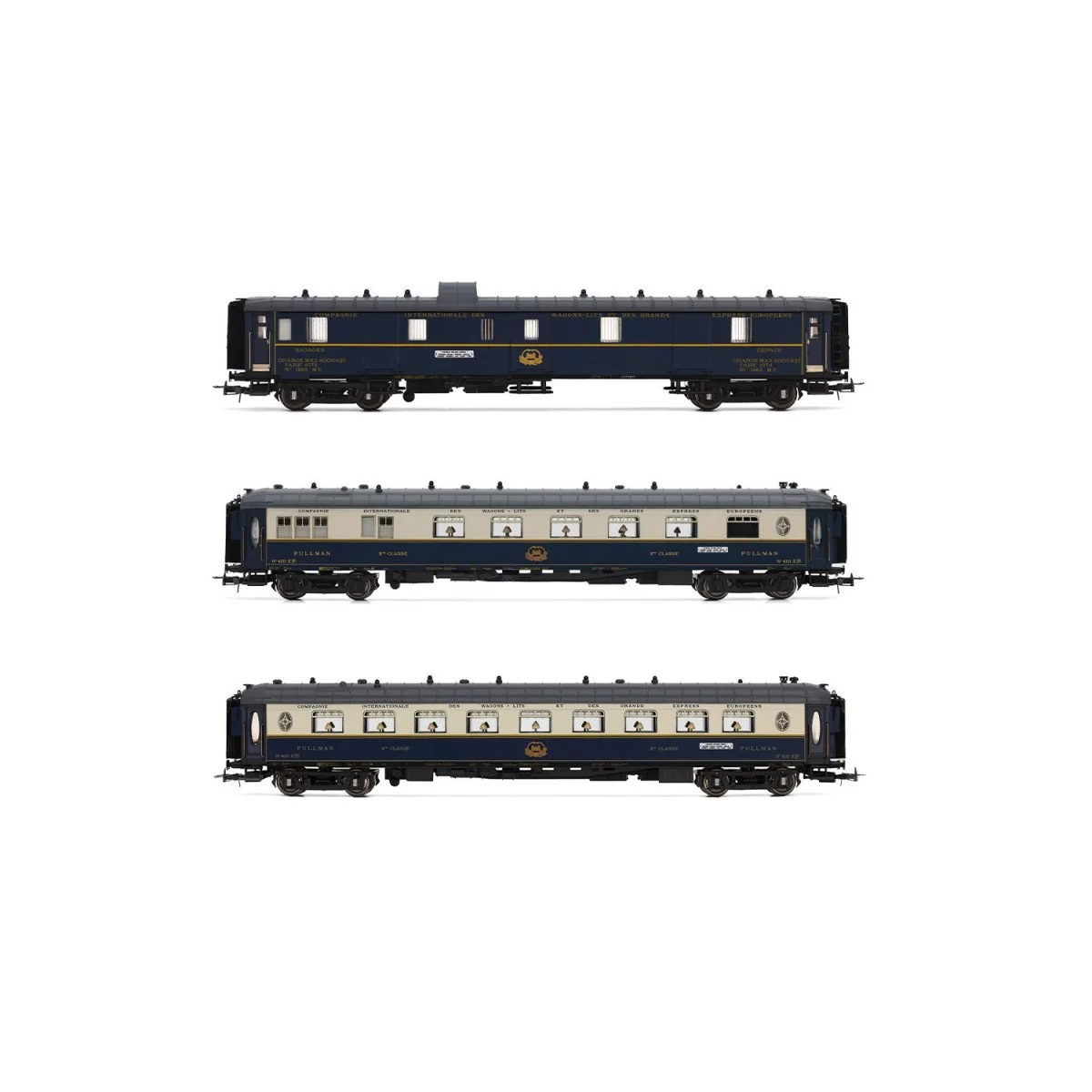 Rivarossi HR4391 Set de 3 voitures voyageurs CIWL, Edelweiss Pullman Express, DD3 / VPC Côte d´Azur / VP Étoile du Nord Rivaross