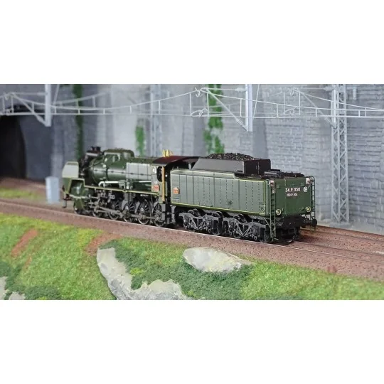 R37_HO41208DS-R37 HO41208DS Locomotive à vapeur 2-150 P 104 tender 34 P 350, SNCF, verte, Somain, sonore, fumée