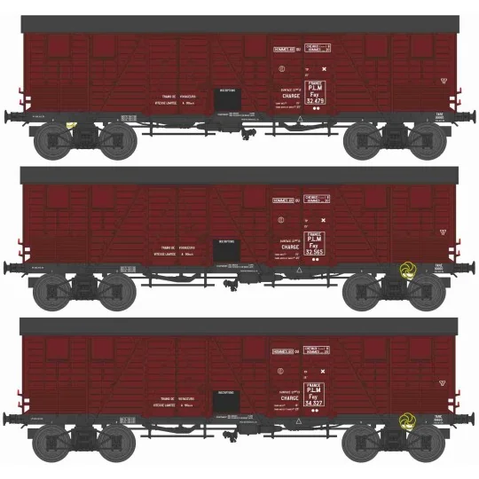 WB-907-Ree modeles WB907 Set de 3 wagons TP Couvert pour Primeurs, 4 portes, PLM, ep.II
