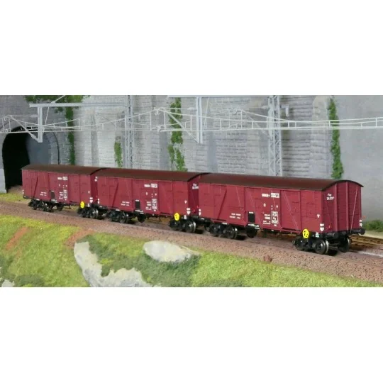 Ree Models WB907 Set of 3 Covered Public Works Wagons for Fruits an... WB-907-Ree Models WB907 Set of 3 Covered Public Works Wagons for Fruits and Vegetables, 4 Doors, PLM, Era II
