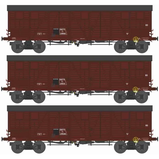 WB-910-Ree Modeles WB910 Set de 3 wagons TP Couvert pour Primeurs, 4 portes, SNCF, ep.IIIa