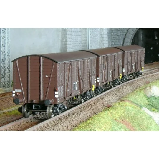 WB-910-Ree Modeles WB910 Set of 3 Covered Public Works Wagons for Fruits and Vegetables, 4 Doors, SNCF, Era IIIa