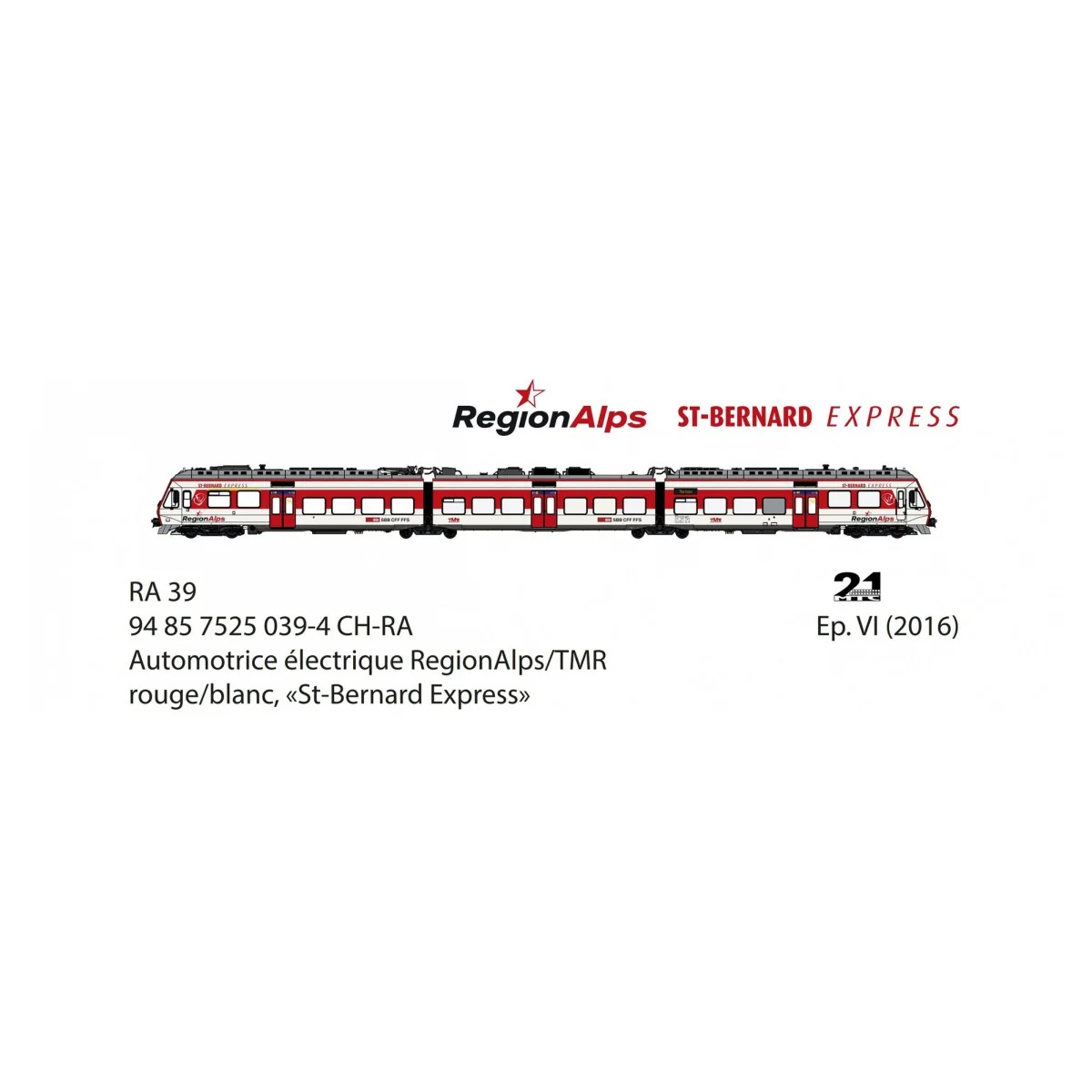 LS Models 17200DC Automotrice électrique 3 éléments RA 39, SBB, Région Alps/TMR, rouge / blanc, St-Bernard Express Ls models Lsm