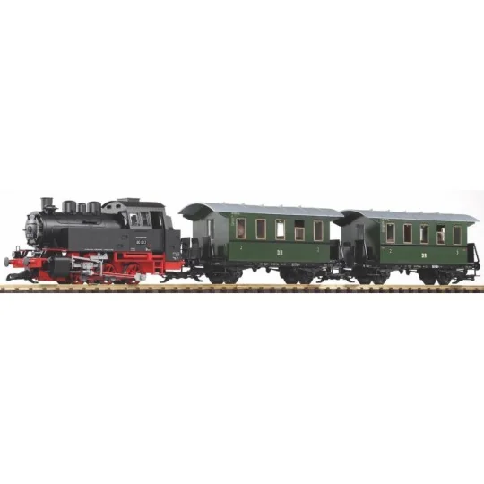 Piko G BR80+WAG BR 80 steam locomotive set with sound and smoke effects... Piko_BR80+WAG-Piko G BR80+WAG BR 80 steam locomotive set with sound and smoke effects + passenger cars, analog