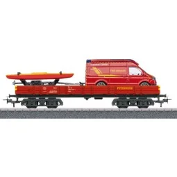 Marklin 00740-02 Low-sided bogie wagon Type Rlmms, with fire brigad...